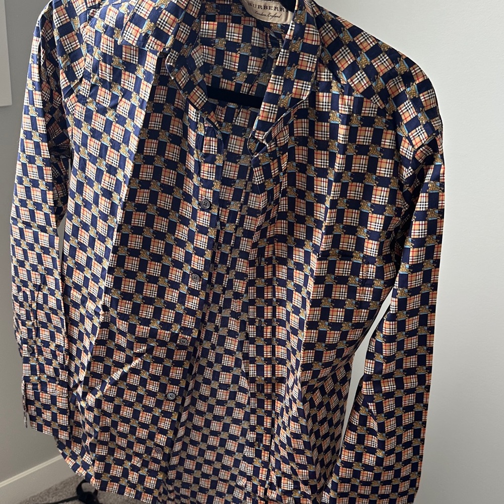 Burberry Geometric Patterned Shirt in Blue and Orange